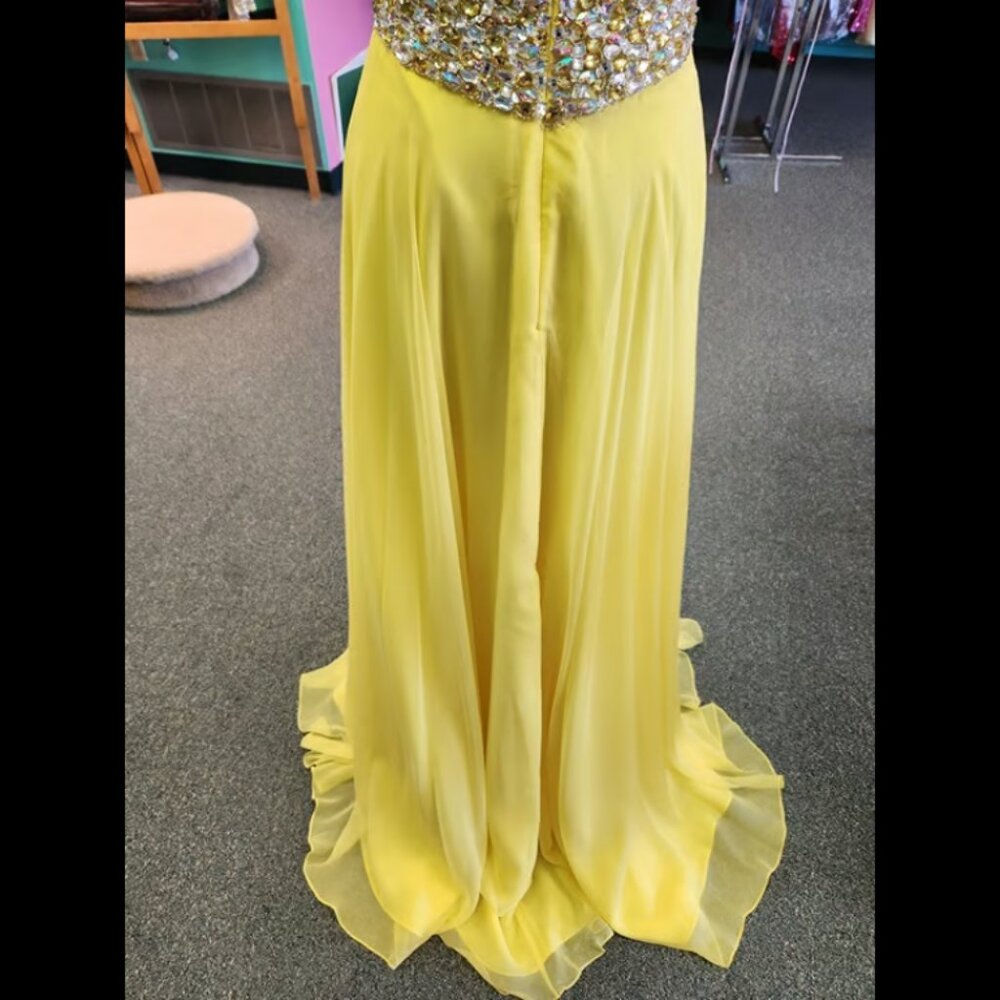 Mori Lee 95098 Size 6 Yellow Chiffon Strapless Prom Dress Evening Formal - Picture 7 of 8